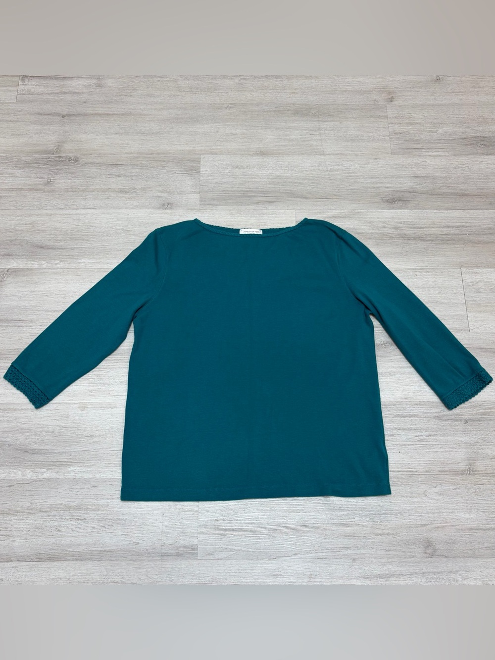 Jones New York Sport Teal Boatneck Long Sleeve Embroidered Detail Cotton Large